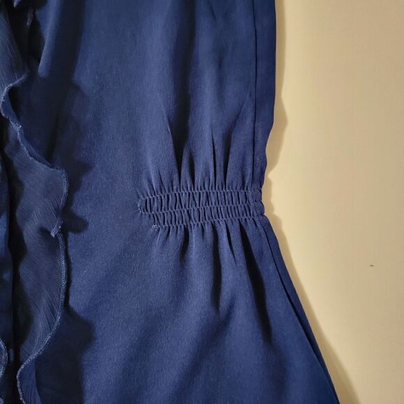 Converse Women's Sleeveless Navy Button-Down Blouse with Ruffle Front - Picture 8 of 12